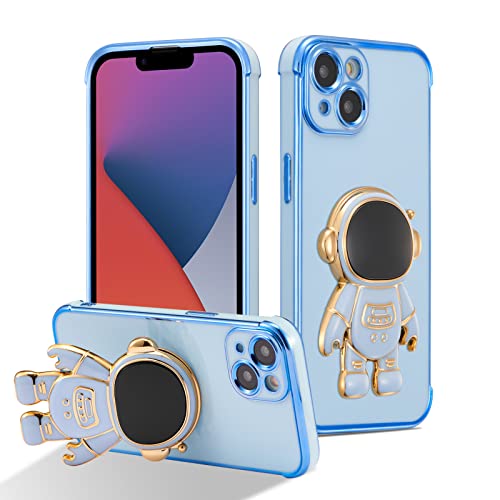RALEAVO Hülle für iPhone 14 (6.1") mit Astronaut Ständer, Kameraschutz Kratzfest Stoßfeste Bumper Handyhülle mit 3D Cartoon für iPhone 14-Blau von RALEAVO
