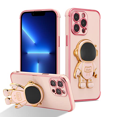 RALEAVO Hülle für iPhone 15 Pro (6.1") mit Astronaut Ständer, Kameraschutz Kratzfest Stoßfeste Bumper Handyhülle mit 3D Cartoon für iPhone 15 Pro-Rosa von RALEAVO