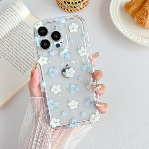 RALEAVO Hülle für iPhone 15 Pro Max, Klare Weiche TPU Handyhülle mit Blumen Muster, Dünne Silikon Stoßfeste Kamera-Schutzhülle für iPhone 15 Pro Max (6,7") - Blau von RALEAVO