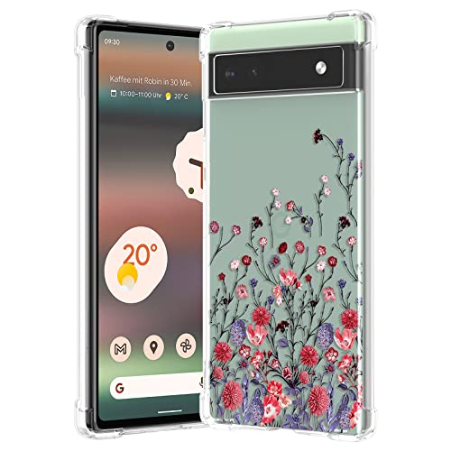 RALEAVO Kompatibel mit Google Pixel 7 Handyhülle Transparent Blume Hülle Mädchen Muster Stoßfest Hülle mit Schön Motiv für Pixel 7-Kleine Saflor von RALEAVO
