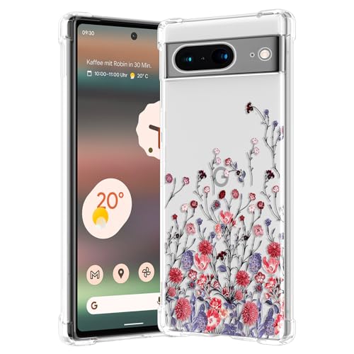 RALEAVO Kompatibel mit Google Pixel 8 Handyhülle Transparent Blume Hülle Mädchen Muster Stoßfest Hülle mit Schön Motiv für Pixel 8-Kleine Saflor von RALEAVO