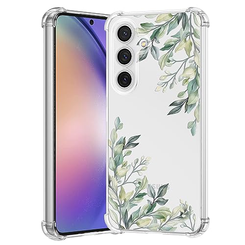 RALEAVO Kompatibel mit Samsung Galaxy A14 4G/5G Handyhülle Transparent Blume Hülle Mädchen Muster Stoßfest Hülle mit Schön Motiv für Galaxy A14-Blatt von RALEAVO