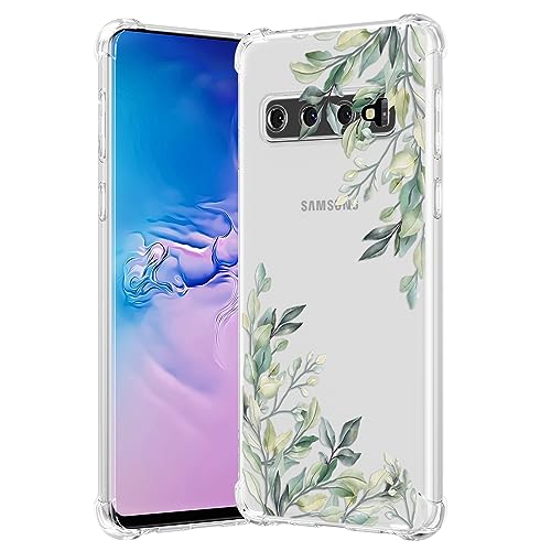 RALEAVO Kompatibel mit Samsung Galaxy S10 Handyhülle Transparent Blume Hülle Mädchen Muster Stoßfest Hülle mit Schön Motiv für Galaxy S10-Blatt von RALEAVO