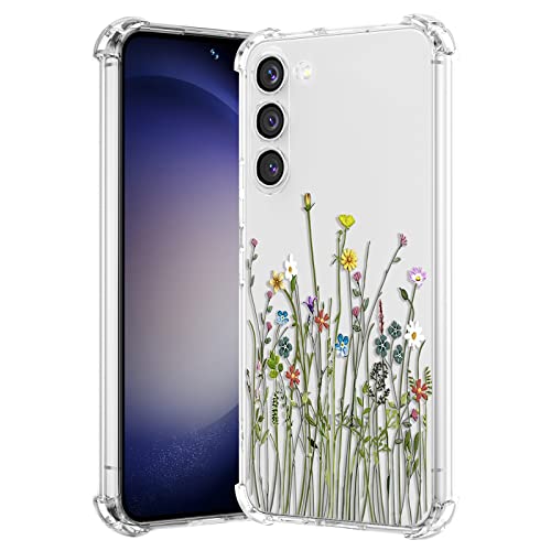 RALEAVO Kompatibel mit Samsung Galaxy S23 5G Handyhülle Transparent Blume Hülle Mädchen Muster Stoßfest Hülle mit Schön Motiv für Galaxy S23-Blumenwiese von RALEAVO
