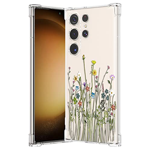 RALEAVO Kompatibel mit Samsung Galaxy S24 Ultra 5G Handyhülle Transparent Blume Hülle Mädchen Muster Stoßfest Hülle mit Schön Motiv für Galaxy S24 Ultra-Blumenwiese von RALEAVO