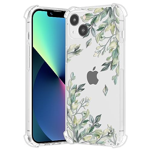 RALEAVO Kompatibel mit iPhone 14 (6.1") Handyhülle Transparent Blume Hülle Mädchen Muster Stoßfest Hülle mit Schön Motiv für iPhone 14-Blatt von RALEAVO