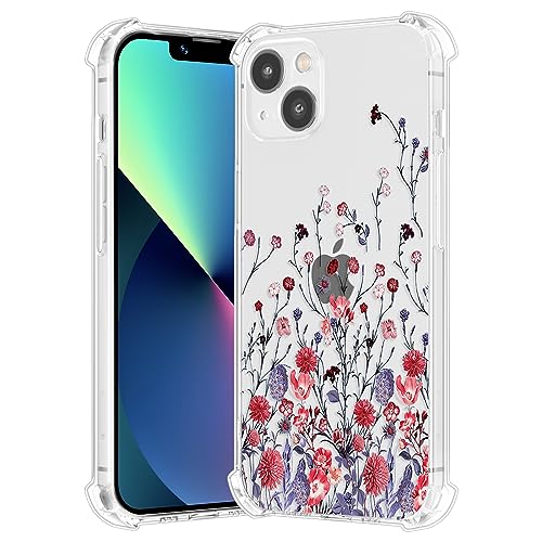 RALEAVO Kompatibel mit iPhone 14 (6.1") Handyhülle Transparent Blume Hülle Mädchen Muster Stoßfest Hülle mit Schön Motiv für iPhone 14-Kleine Saflor von RALEAVO