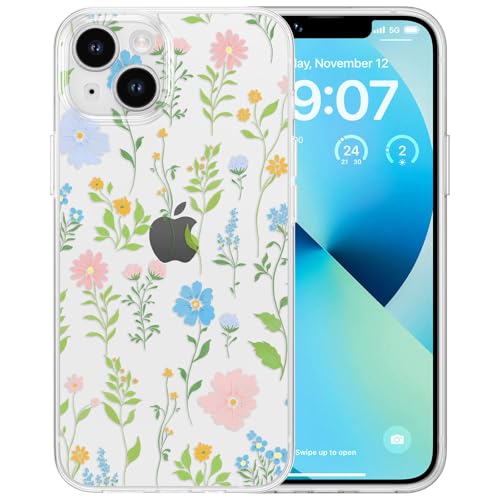 RALEAVO Kompatibel mit iPhone 15 Hülle, Klare Blumen Handyhülle für Mädchen, Weiches Silikon Stoßfest Schützende Bumper Handyhülle mit Niedlich Blumen Muster für iPhone 15 - Rosa von RALEAVO