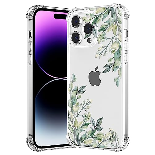 RALEAVO Kompatibel mit iPhone 15 Pro Max (6.7") Handyhülle Transparent Blume Hülle Mädchen Muster Stoßfest Hülle mit Schön Motiv für iPhone 15 Pro Max-Blatt von RALEAVO