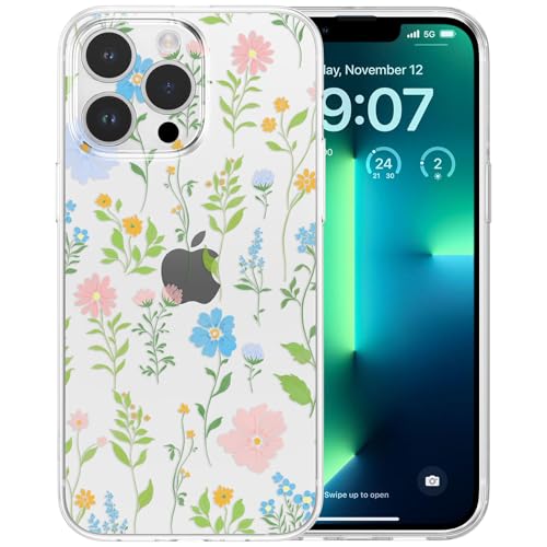 RALEAVO Kompatibel mit iPhone 16 Pro Max Hülle, Klare Blumen Handyhülle für Mädchen, Weiches Silikon Stoßfest Schützende Bumper Handyhülle mit Niedlich Blumen Muster für iPhone 16 Pro Max - Rosa von RALEAVO