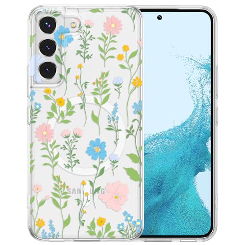 RALEAVO Magnetisch Hülle für Samsung Galaxy S22 5G Kompatibel mit MagSafe Kabellosem Laden, Silikon Niedlich Blumen Hülle Transparent Stoßfest Schutzhülle für Samsung S22-Rosa RALEAVO Magnetisch Hülle für Samsung Galaxy S22 5G Kompatibel mit MagSafe Kabellosem Laden, Silikon Niedlich Blumen Hülle Transparent Stoßfest Schutzhülle für Samsung S22-Rosa von RALEAVO