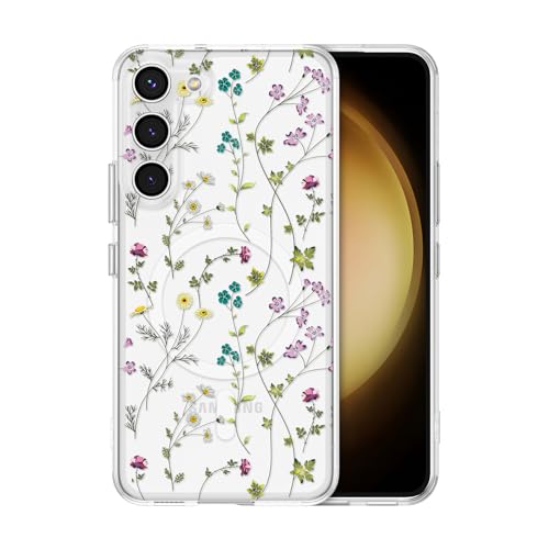 RALEAVO Magnetisch Hülle für Samsung Galaxy S23 5G Kompatibel mit MagSafe Kabellosem Laden, Silikon Niedlich Blumen Hülle Transparent Stoßfest Schutzhülle für Samsung S23-Flower von RALEAVO