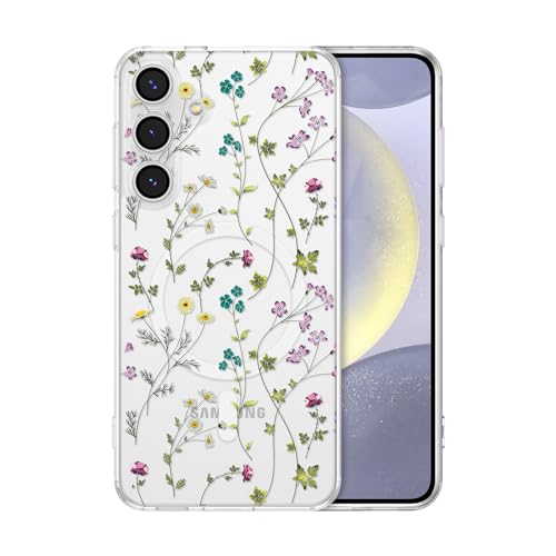 RALEAVO Magnetisch Hülle für Samsung Galaxy S23 FE 5G Kompatibel mit MagSafe Kabellosem Laden, Silikon Niedlich Blumen Hülle Transparent Stoßfest Schutzhülle für Samsung S23 FE-Flower von RALEAVO