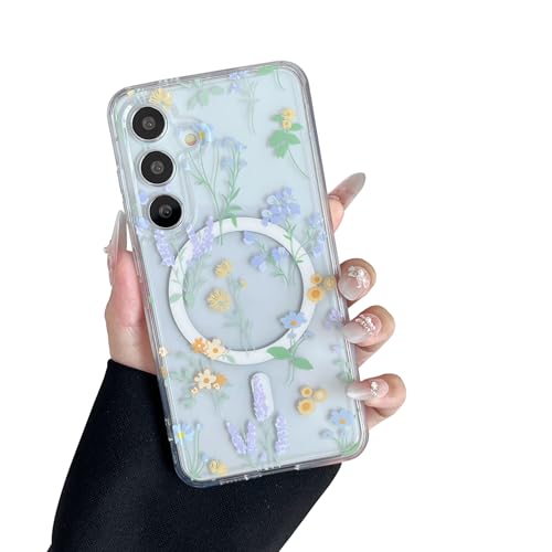 RALEAVO Magnetisch Hülle für Samsung Galaxy S24 5G Kompatibel mit MagSafe Kabellosem Laden, Silikon Niedlich Blumen Hülle Transparent Stoßfest Schutzhülle für Samsung S24-Lila RALEAVO Magnetisch Hülle für Samsung Galaxy S24 5G Kompatibel mit MagSafe Kabellosem Laden, Silikon Niedlich Blumen Hülle Transparent Stoßfest Schutzhülle für Samsung S24-Lila von RALEAVO