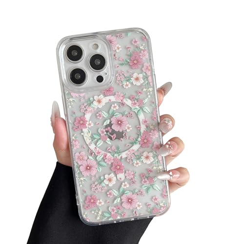 RALEAVO Magnetisch Hülle für iPhone 13 6,1 Zoll Kompatibel mit MagSafe Kabellosem Laden, Silikon Niedlich Blumen Hülle Transparent Stoßfest Schutzhülle für iPhone 13-Rosa Blumen RALEAVO Magnetisch Hülle für iPhone 13 6,1 Zoll Kompatibel mit MagSafe Kabellosem Laden, Silikon Niedlich Blumen Hülle Transparent Stoßfest Schutzhülle für iPhone 13-Rosa Blumen von RALEAVO