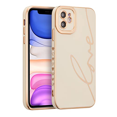 RALEAVO Soft Hülle für iPhone 11 (6.1") Cute Galvanische Kanten mit Einfachem Muster Stoßfest Robuste Stoßstange TPU Schutzhülle für iPhone 11-Weiß von RALEAVO