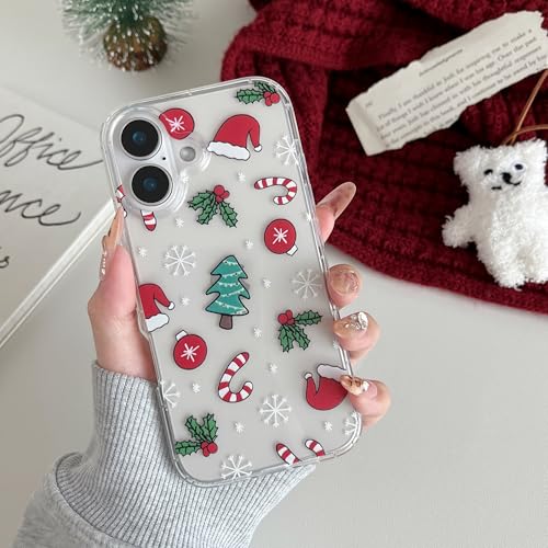 RALEAVO Weihnachten Handyhülle für iPhone 16 6.1", Niedlich Klar Cartoon Design Hülle weiches Silikon schützende stoßfest Bumper Cover Case für iPhone 16-Weiß Schnee von RALEAVO
