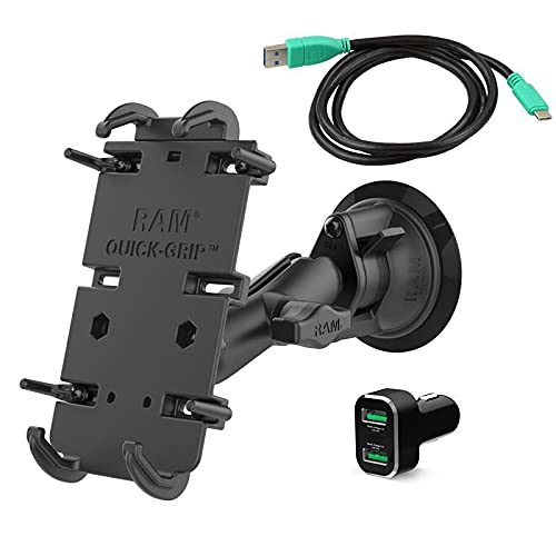 RAM MOUNTS UNPKD Quick-Grip XL with Suction Cup Mount and QC CIG, W126108981 (Suction Cup Mount and QC CIG Charger Quick-Grip, Mobile Phone/Smartphone, Passive Holder, Car, Black) von RAM MOUNTS