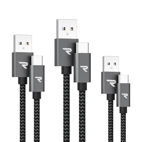 RAMPOW USB C Kabel, [3Pack 20CM+1M+2M] iPhone 15 ladekabel 3A, USB Typ C Kabel Schnellladekabel USB C QC 3.0, Ladekabel USB C für iPhone 15/15 Pro, Samsung Galaxy S22/S21/S20/Note10 - Grau, Nylon von RAMPOW