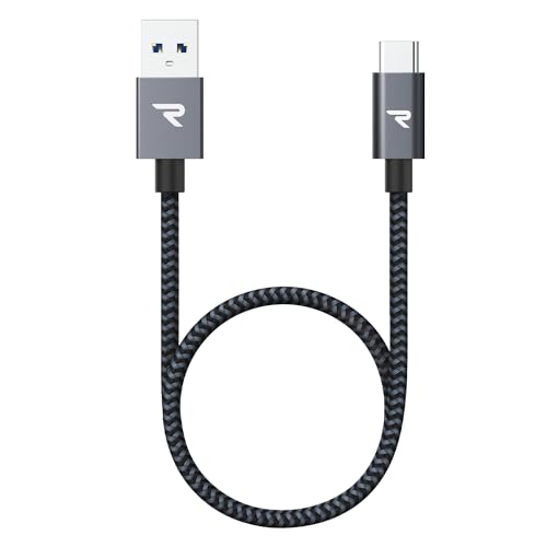 RAMPOW USB C Kabel 20CM, iPhone 15 ladekabel QC3.0, Schnellladekabel USB C 3A, Ladekabel USB C USB2.0, Datenkabel USB-C für iPhone 15/15 Pro, Samsung Galaxy S22/S21/S20/Note10-Grau, Nylon von RAMPOW