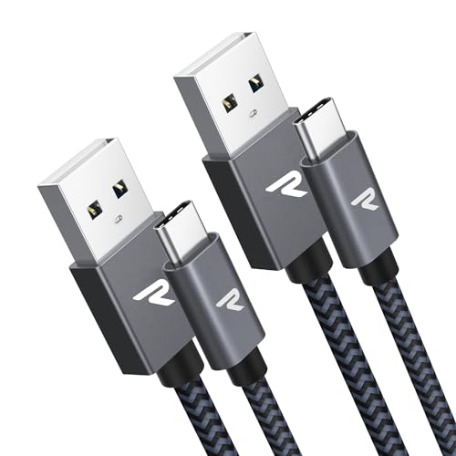 RAMPOW USB C Kabel [2Stück, 1m], Ladekabel USB C 3A, Schnellladekabel USB C QC3.0 Schnellladung USB2.0 für iPhone 15/15 Pro, Samsung Galaxy S22/S21/S20/S10/Note10/9/8, Xiaomi, Sony - Grau,Nylon von RAMPOW