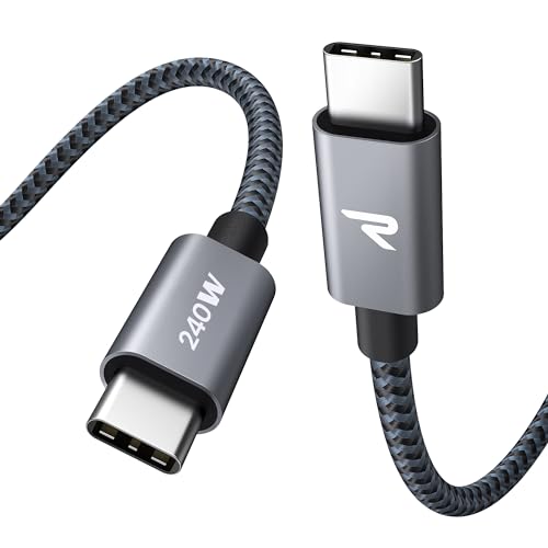 RAMPOW USB C auf USB C Kabel 240W, USB C Kabel PD3.0, iPhone 15 ladekabel Schnellladekabel USB C für MacBook Pro/Air, iPhone15/15 Pro, Samsung Galaxy S23 /S22/S21, iPad Pro, Xiaomi, Sony - Grau,1M von RAMPOW