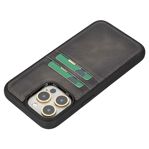 RANAMOR Carya Leder Wallet Case Kompatibel mit iPhone 15 Pro Max - Vollnarbenlederhülle, Snap-on Hülle mit Kartenfächern (Aschgrau) von RANAMOR