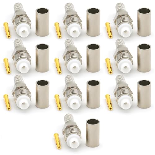 RANGEFUL FME Buchse für RG58 LMR195 RG303 RG141 RG142 RG400 RF Crimp Koaxialkabel stecker vernickelt (10er-Pack) von RANGEFUL