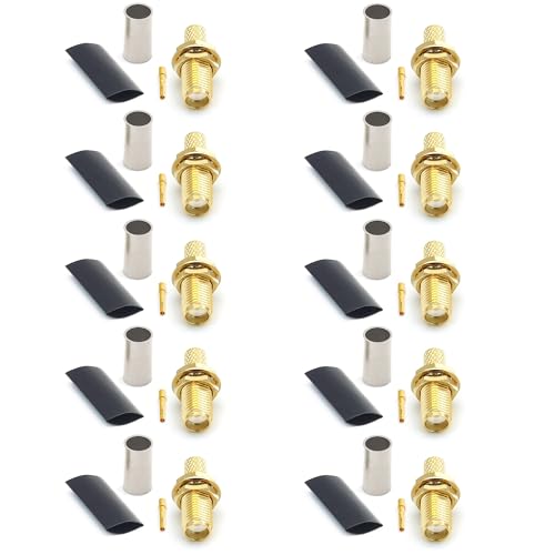 RANGEFUL SMA Buchse RG58 LMR195 RG303 RG141 RG142 RG400 RF-Crimp-Koaxialkabelstecker vergoldet (10er-Pack) von RANGEFUL