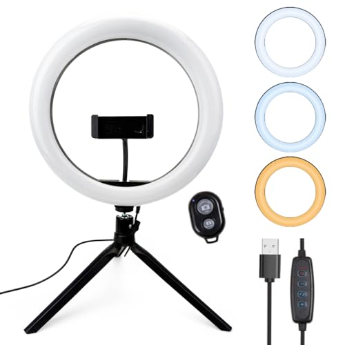 RANJIMA LED Ringlicht mit Stativ Handy,Dimmbare Selfie Licht Ringleuchte Ring Light Lichtring Ringlampe Ringleuchte,Videolicht Dauerlicht Laptop PC,Tischringlicht für Live-Stream,Makeup/Fotografie von RANJIMA