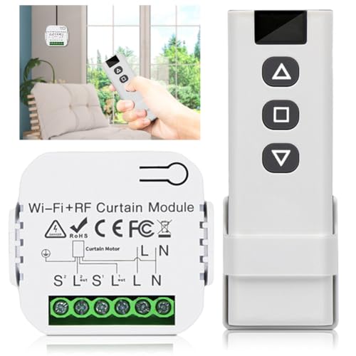 RANJIMA WLAN Rolladensteuerung Nachrüstset, Smart Rolladen Zeitschaltuhr, Funk Schalter für Rolladen, Jalousien, Markisen, Wlan Rolladen Schalter mit RF Fernbedienung und Empfänger Modul von RANJIMA