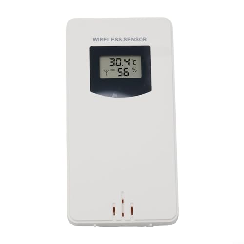 Kabelloser Sensor für Temperatur, Luftfeuchtigkeit, Wetterstation, kabelloser Außensensor, Innensender, für Hinterhof, Garten, für FanJu (weiß) von RANRAO