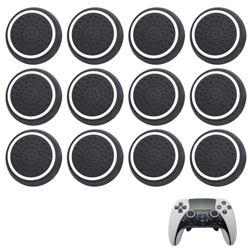 12Stk Thumbstick Kappen Grip, Ersatzkappe für Joystick, Silikon Anti-Rutsch Grip Cap, Schwarze Daumen-Schutzhülle, Zubehör für PS5/PS4/Xbox-Controller von RANYAKE