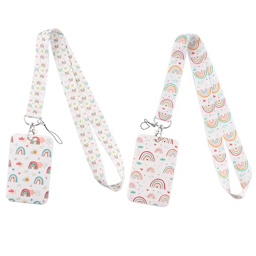 2Stück Lanyard mit ID Kartenhalter Set,Ausweishalter Regenbogen,Rainbow Lanyard Schlüsselband,Regenbogen-Kartenhalter mit Abnehmbarem Schlüsselband,für Studenten,Lehrer,Krankenschwestern,Ärzte von RANYAKE