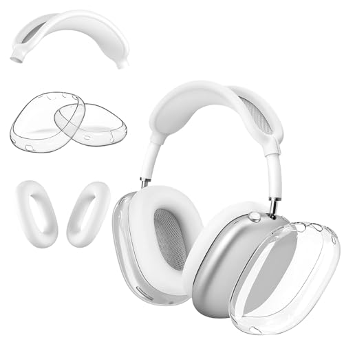 3-in-1 AirPods Max Kopfhörer Weiche Silikon Ohrpolster Schutz Abdeckungen und Dünne TPU Schutzhülle Hülle Cover Case für Stoßfest, Kratzfest, Durchsichtige für AirPods Max von RANYAKE