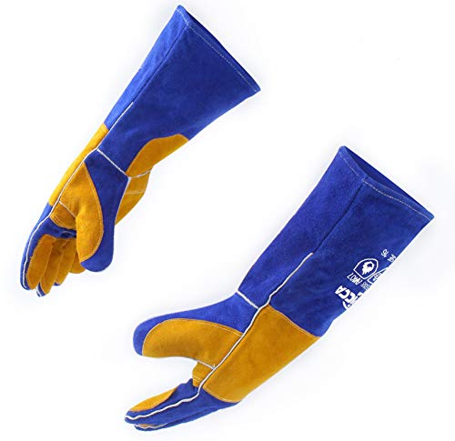 RAPICCA Schweißhandschuhe aus hitze- und feuerfestem Leder für Stick, Mig, Tig, Schmiede, Grill, Grill, Kamin, Holzofen, Ofen, Ofen, Topf Blau 40.6cm RAPICCA Schweißhandschuhe aus hitze- und feuerfestem Leder für Stick, Mig, Tig, Schmiede, Grill, Grill, Kamin, Holzofen, Ofen, Ofen, Topf Blau 40.6cm von RAPICCA