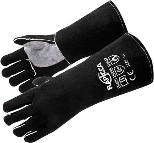 RAPICCA Schweißhandschuhe aus hitze- und feuerfestem Leder für Stick, Mig, Tig, Schmiede, Grill, Grill, Kamin, Holzofen, Ofen, Ofen, Topf Schwarz 35.6cm RAPICCA Schweißhandschuhe aus hitze- und feuerfestem Leder für Stick, Mig, Tig, Schmiede, Grill, Grill, Kamin, Holzofen, Ofen, Ofen, Topf Schwarz 35.6cm von RAPICCA