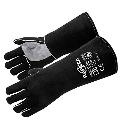RAPICCA Schweißhandschuhe aus hitze- und feuerfestem Leder für Stick, Mig, Tig, Schmiede, Grill, Grill, Kamin, Holzofen, Ofen, Ofen, Topf Schwarz 40.6cm RAPICCA Schweißhandschuhe aus hitze- und feuerfestem Leder für Stick, Mig, Tig, Schmiede, Grill, Grill, Kamin, Holzofen, Ofen, Ofen, Topf Schwarz 40.6cm von RAPICCA