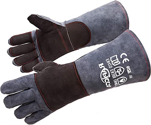 RAPICCA Schweißhandschuhe aus hitze- und feuerfestem Leder für Stick, Mig, Tig, Schmiede, Grill, Grill, Kamin, Holzofen, Ofen, Ofen, Topf Schwarz-Grau 40.6cm RAPICCA Schweißhandschuhe aus hitze- und feuerfestem Leder für Stick, Mig, Tig, Schmiede, Grill, Grill, Kamin, Holzofen, Ofen, Ofen, Topf Schwarz-Grau 40.6cm von RAPICCA