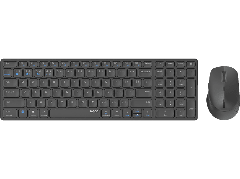 RAPOO 9700M, Tastatur & Maus Set, kabellos, Dunkelgrau von RAPOO