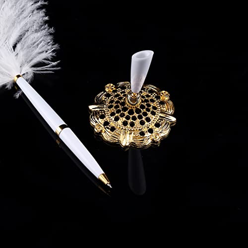 RASTKY Federkiel, 2 Farben, Strauß mit Kugelschreiber Zum Signieren, mit Metallhalter, Neusilber (GOLD) von RASTKY