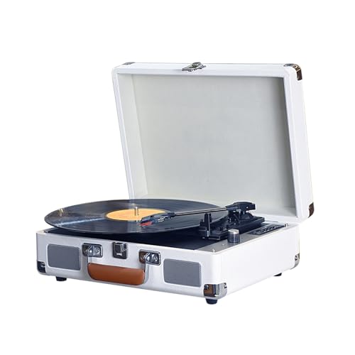Vintage Record Player BT Phonograph USB -Aufnahmeunterstützung für 7/10/12 -Zoll -Rekorde Turntable Tragbarer Plattenspieler für Musikbegeisterte 3.5 Audioeingabe Pink (White) von RASTKY