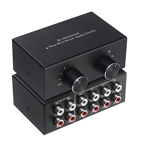 Audio Umschalter, Audio Switch,Audio Umschalter Klinke,R/L Stereo-Umschalter Links/Rechts-Kanal Audio-Umschalter 4 in 2 Out/2 in 4 Out bi-direktionaler RCA-Verstärker für Phono-Kopfhörer Lautsprecher von RATSTONE