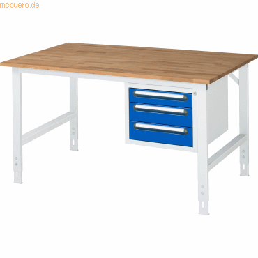 Rau Arbeitstisch 1500x1000x760-1080 3xSchub B-Platte 25mm lichtgrau/en von RAU