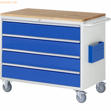 Rau Montagewagen 1145x650x975mm 4xSchub-TA Top 25mm lichtgrau/enzianbl von RAU