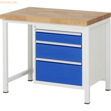 Rau Werkbank 1000x700x840-1040mm 3xSchublade-TA lichtgrau/enzianblau Rau Werkbank 1000x700x840-1040mm 3xSchublade-TA lichtgrau/enzianblau von RAU