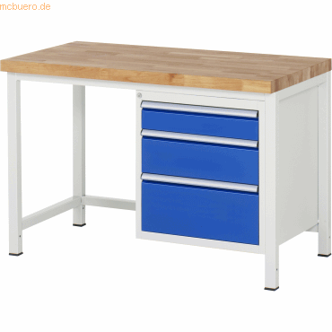 Rau Werkbank 1250x700x840-1040mm 3xSchublade-TA lichtgrau/enzianblau von RAU