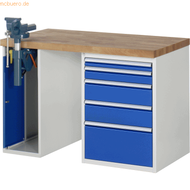 Rau Werkbank 1250x700x890mm 5xSchublade-TA 1xSSKL lichtgrau/enzianblau von RAU