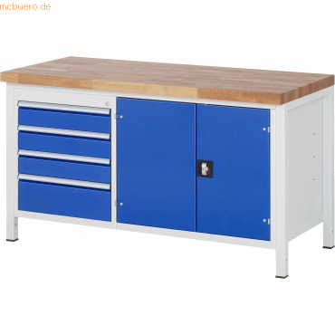 Rau Werkbank 1500x700x840-1040mm 4xSchublade-TA 1xTür lichtgrau/enzian Rau Werkbank 1500x700x840-1040mm 4xSchublade-TA 1xTür lichtgrau/enzian von RAU