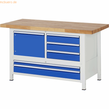 Rau Werkbank 1500x700x840-1040mm 5xSchublade-TA 1xTür lichtgrau/enzian Rau Werkbank 1500x700x840-1040mm 5xSchublade-TA 1xTür lichtgrau/enzian von RAU